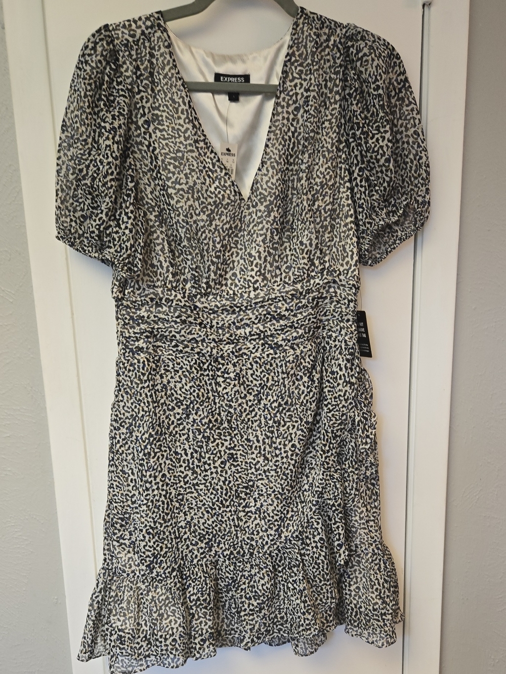 Express Black and White Leopard-Style V-Neck Dress